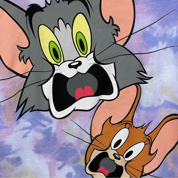 Tom and Jerry Shirt Womens Medium Cropped Tie Dye Cartoon Short Sleeve - Picture 3 of 5